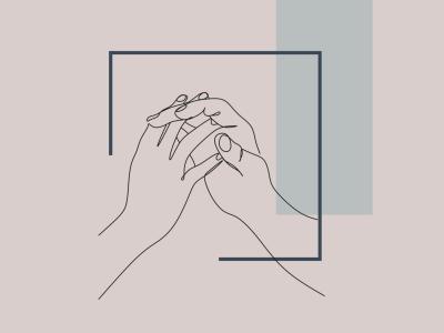 To hænder bliver forenet i flettede fingre.